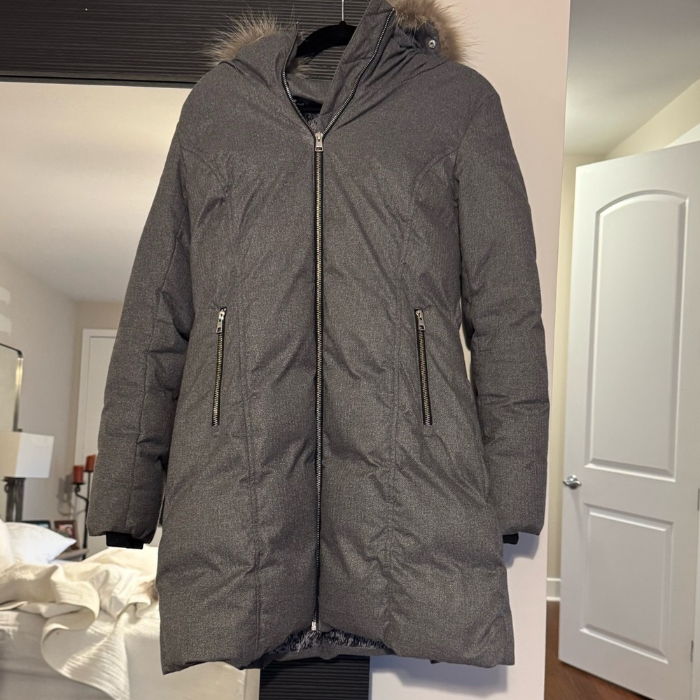 Soia & Kyo Gray Hooded Jacket with Fur Trim